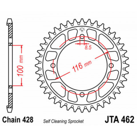 Couronne JT SPROCKETS aluminium noir Ultra-Light anti-boue 462 - 428