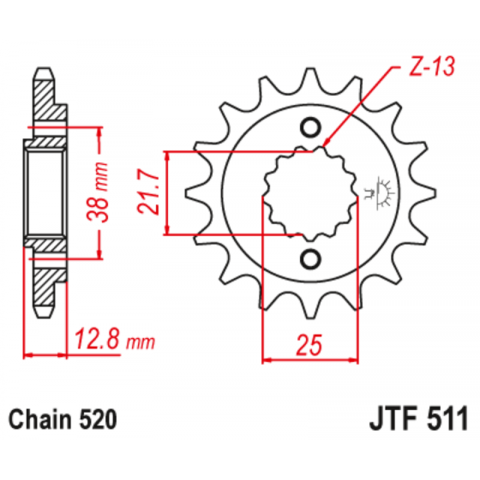 Pignon JT SPROCKETS acier anti-bruit 511 - 520