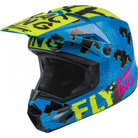 Casque enfant FLY RACING Kinetic Scan - bleu/jaune fluo/rose