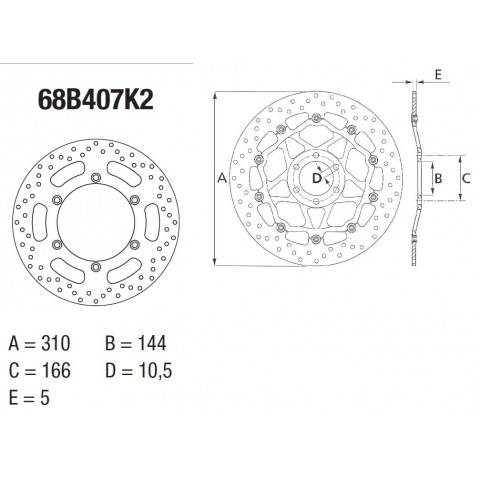 Disque de frein avant Brembo Serie Oro rond fixe type 68B407K2