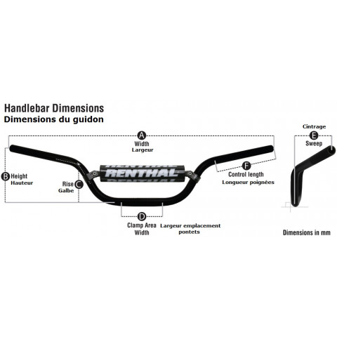 Guidon Ø22,2mm avec barre RENTHAL Classic Replica Chad Reed High titane/mousse noire