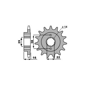 Pignon PBR 14 dents acier type 2075 pas 520 Ducati 