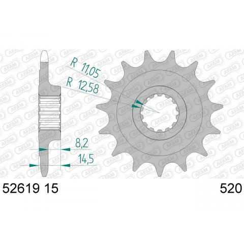 Pignon AFAM 15 dents type 52619 pas 520 acier Ducati 821 Monster 