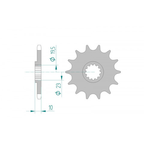 Pignon AFAM 13 dents acier anti-boue type 22303 pas 520 SUZUKI RM 250