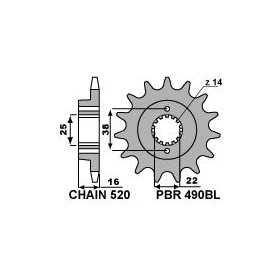 Pignon PBR 15 dents acier standard pas 520 type 490BL