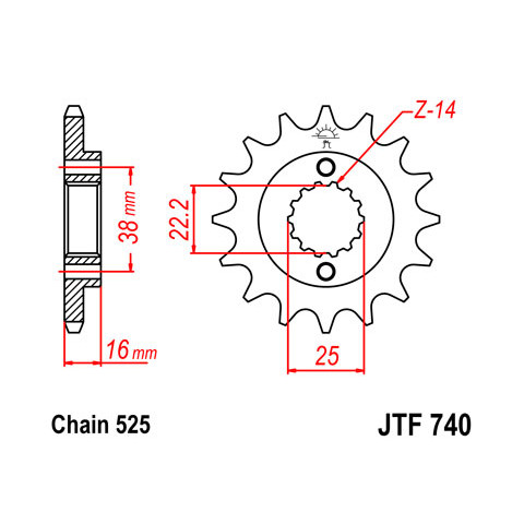 Pignon JT SPROCKETS 15 dents acier pas 525 type 740