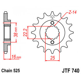 Pignon JT SPROCKETS 15 dents acier pas 525 type 740