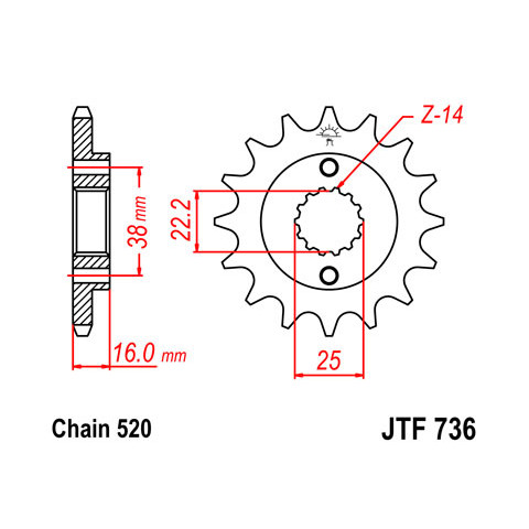 Pignon JT SPROCKETS 15 dents acier pas 520 type 736 Ducati