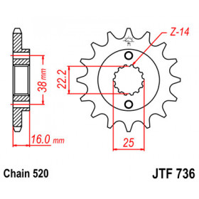 Pignon JT SPROCKETS 15 dents acier pas 520 type 736 Ducati