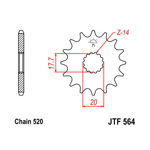 Pignon JT SPROCKETS 14 dents acier pas 520 type 564