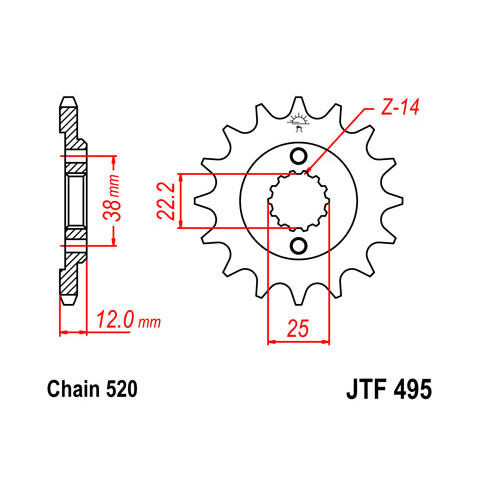 Pignon JT SPROCKETS 15 dents acier pas 520 type 495