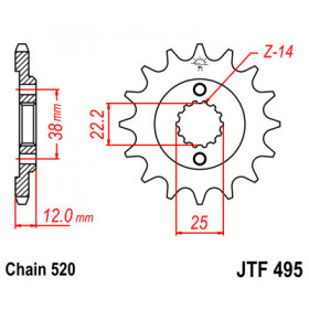 Pignon JT SPROCKETS 15 dents acier pas 520 type 495