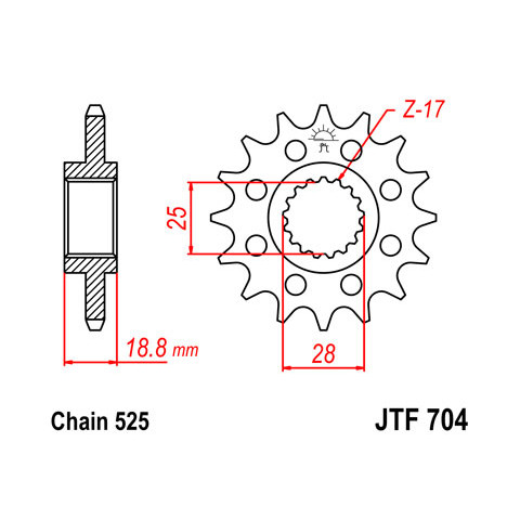 Pignon JT SPROCKETS 17 dents acier pas 525 type 704