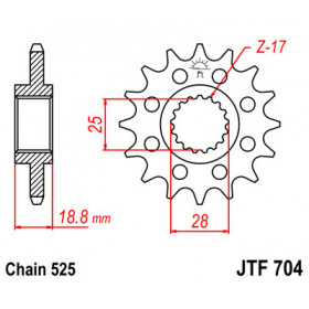 Pignon JT SPROCKETS 17 dents acier pas 525 type 704