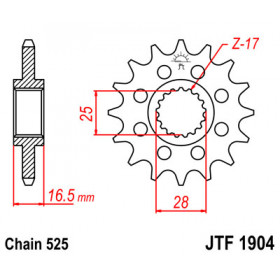 Pignon JT SPROCKETS 17 dents acier pas 525 type 1904 KTM 950 Supermoto