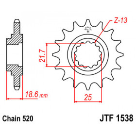 Pignon JT SPROCKETS 15 dents acier pas 520 type 1538