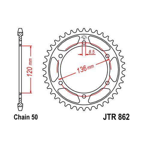 Couronne JT SPROCKETS 38 dents acier pas 530 type 862