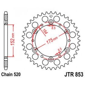 Couronne JT SPROCKETS 44 dents acier pas 520 type 853 Yamaha YTZ250