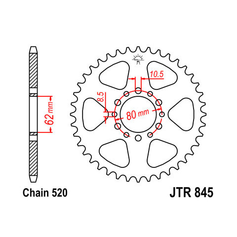 Couronne JT SPROCKETS 45 dents acier pas 520 type 845