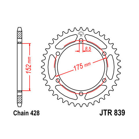 Couronne JT SPROCKETS 53 dents acier pas 428 type 839