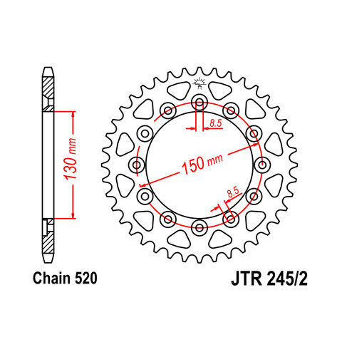 Couronne JT SPROCKETS 53 dents acier pas 520 type 245/2 Honda XL250S