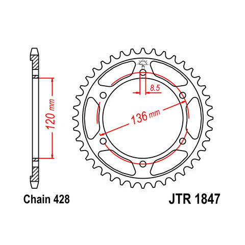 Couronne JT SPROCKETS 53 dents acier pas 428 type 1847