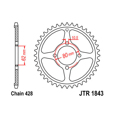 Couronne JT SPROCKETS 53 dents acier pas 428 type 1843