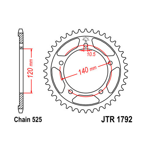 Couronne JT SPROCKETS 44 dents acier pas 525 type 1792 Suzuki GSX-R600