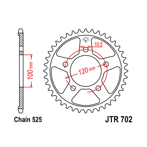 Couronne JT SPROCKETS 42 dents acier pas 525 type 702 Aprilia Shiver 750