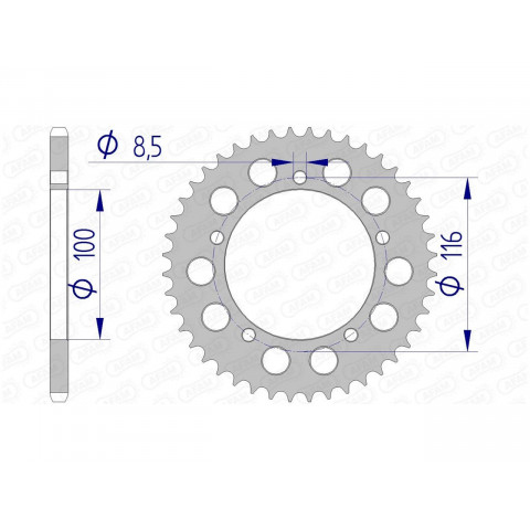 Couronne AFAM 44 dents alu pas 420 type 17100N