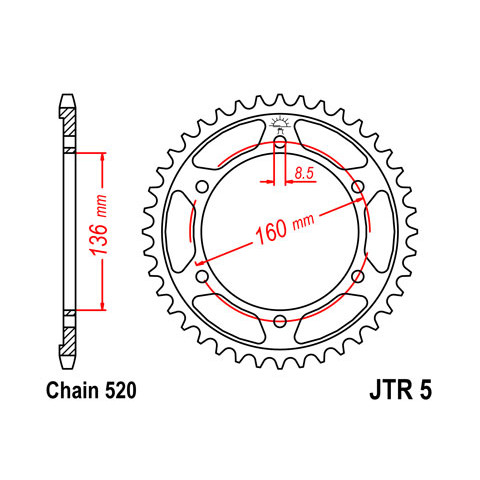 Couronne JT SPROCKETS 47 dents acier pas 520 type 5