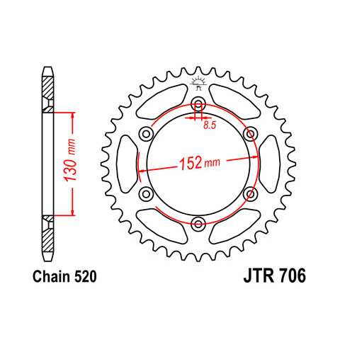 Couronne JT SPROCKETS 48 dents acier pas 520 type 706 Aprilia SXV550