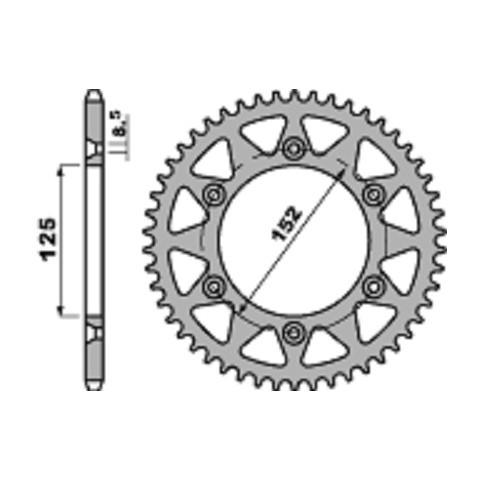 Couronne PBR 49 dents alu standard pas 520 type 4649 Beta RR250