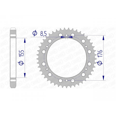 Couronne AFAM 45 dents alu pas 530 type 87601 Triumph