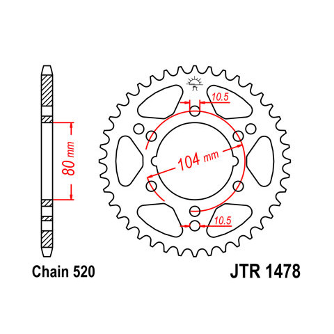 Couronne JT SPROCKETS 43 dents acier pas 520 type 1478