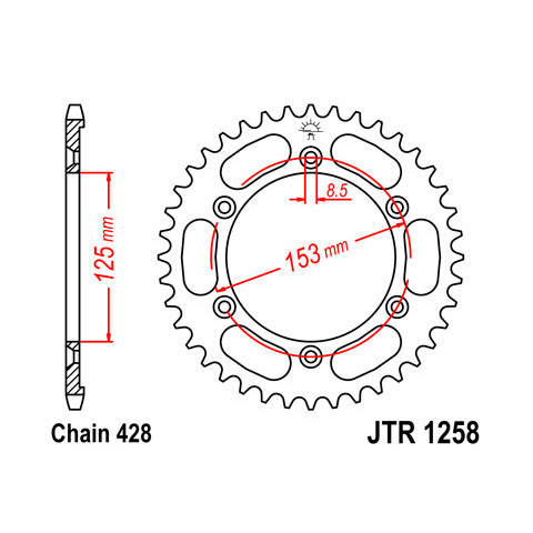 Couronne JT SPROCKETS 53 dents acier pas 428 type 1258