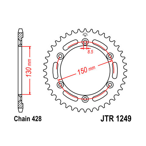 Couronne JT SPROCKETS 51 dents acier pas 428 type 1249