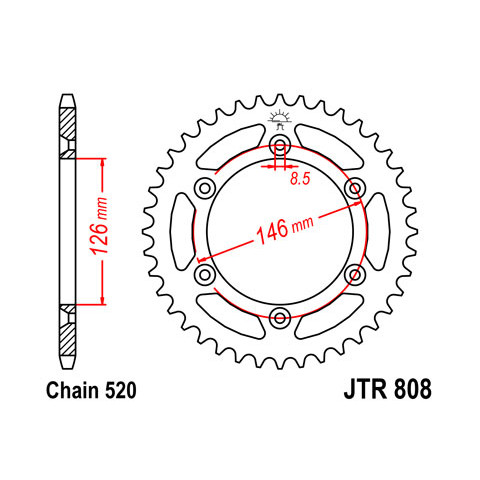 Couronne JT SPROCKETS 44 dents acier pas 520 type 808 Suzuki