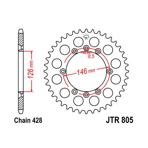 Couronne JT SPROCKETS 50 dents acier pas 428 type 805