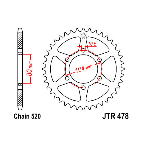 Couronne JT SPROCKETS 43 dents acier pas 520 type 478 Kawasaki ER6N/ER6F