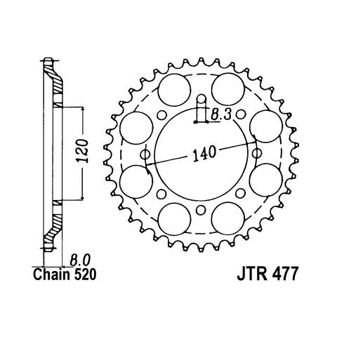 Couronne JT SPROCKETS 43 dents acier pas 520 type 477