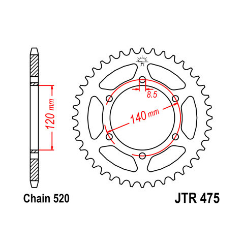 Couronne JT SPROCKETS 40 dents acier pas 520 type 475 Kawasaki KL250