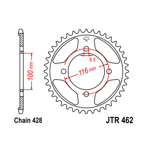 Couronne JT SPROCKETS 50 dents acier pas 428 type 462