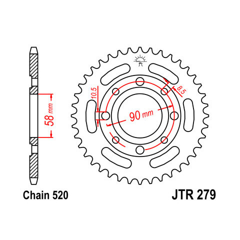 Couronne JT SPROCKETS 40 dents acier pas 520 type 279