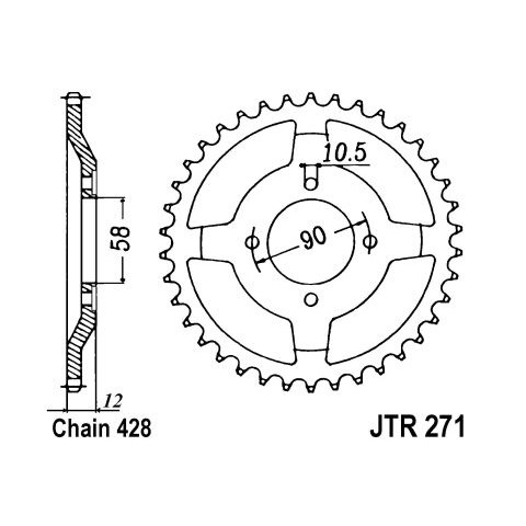 Couronne JT SPROCKETS 50 dents acier pas 428 type 271