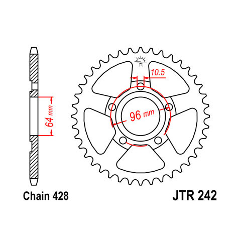 Couronne JT SPROCKETS 53 dents acier pas 428 type 242