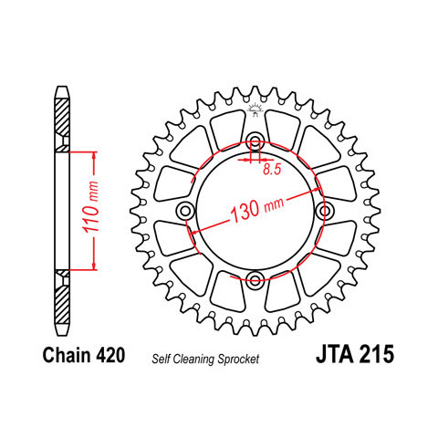 Couronne JT SPROCKETS 50 dents alu ultra-light anti-boue pas 420 type 215 Honda