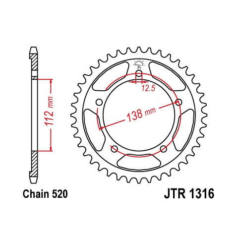 Couronne JT SPROCKETS 41 dents acier standard pas 520 type 1316 Honda CB500F